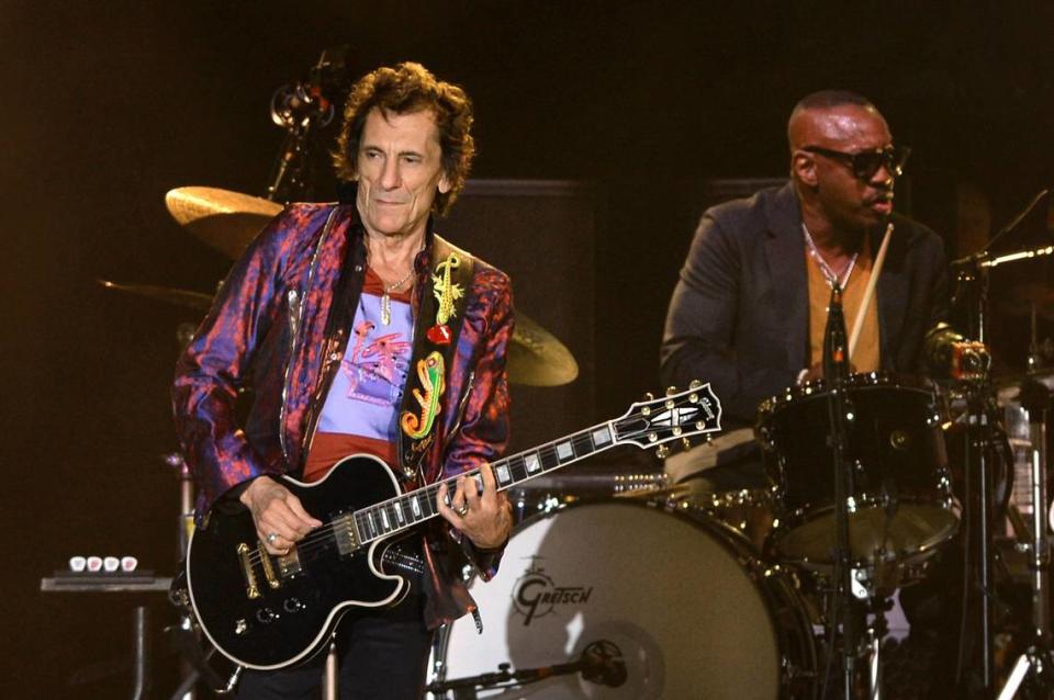 Ronnie Wood and the Rolling Stones perform one of the groups hits at Bank of America Stadium in Charlotte, NC on Thursday, September 30, 2021.