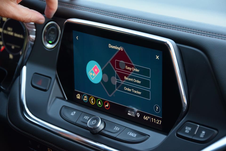 Chevy Blazers come with the GM Marketplace system of apps for shopping and more. The system also the  Domino's Pizza so you can order dinner from the vehicle.