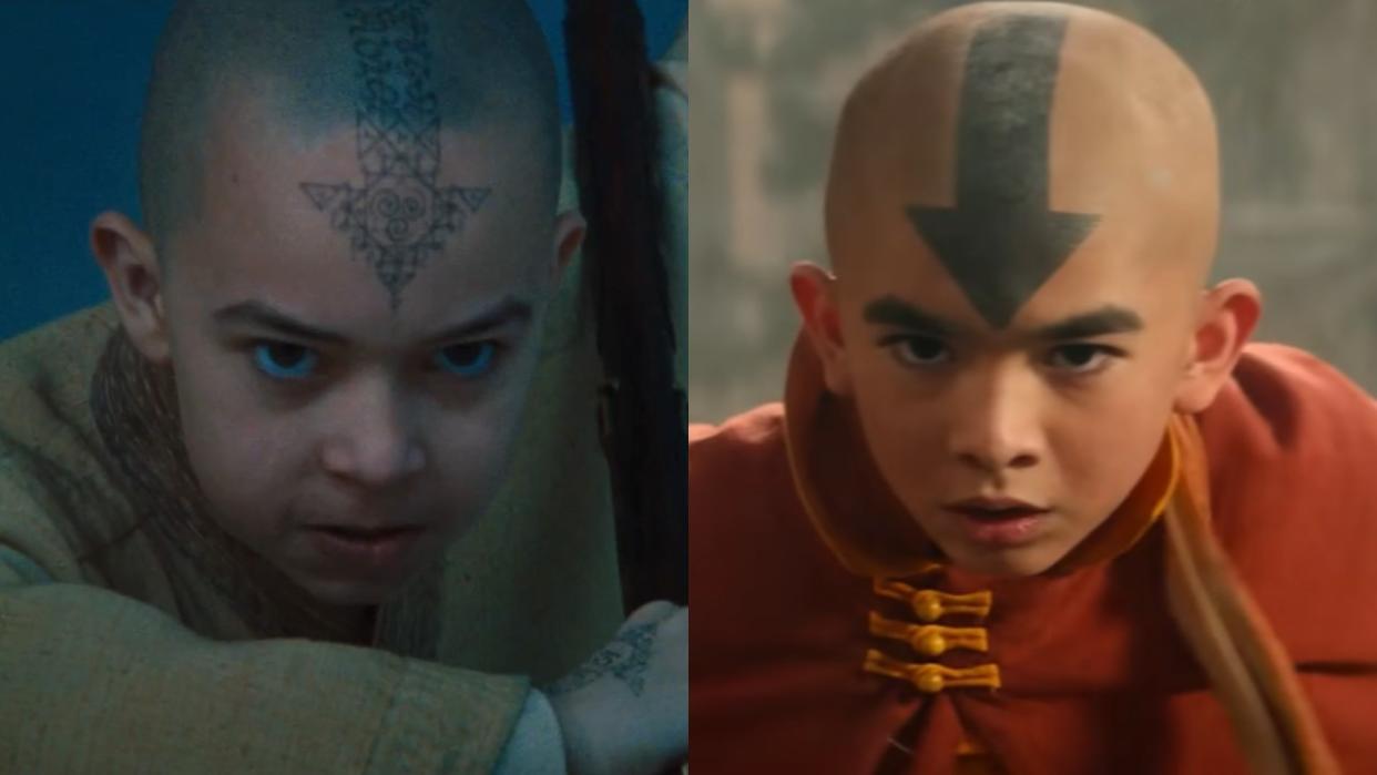  From left to right: Aang in The Last Airbender film and Aang in Netflix's live-action Avatar: The Last Airbender. 