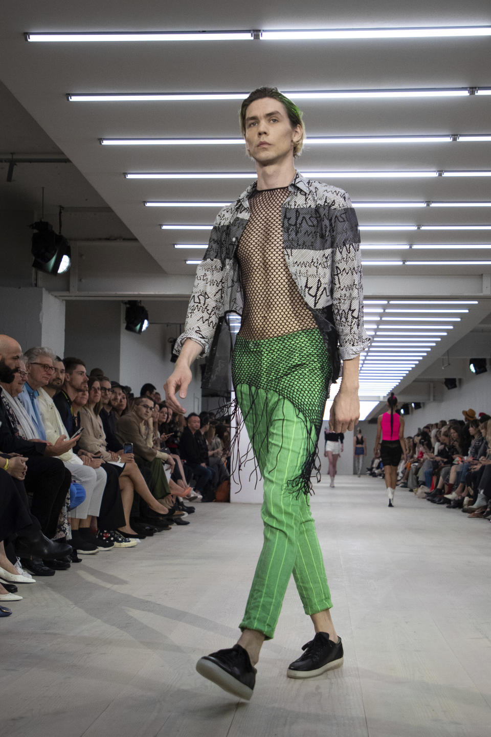 A model wears a creation by Mark Fast at the Spring/Summer 2020 fashion week runway show in London, Friday, Sept. 13, 2019. (Photo by Vianney Le Caer/Invision/AP)