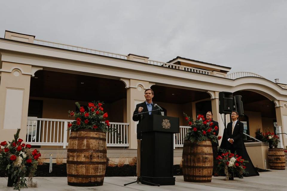 In December, Gov. Andy Beshear attended the ribbon cutting for the new Four Roses visitors center in Lawrenceburg and hailed it as an other accomplishment for Kentucky’s $8.9 billion bourbon tourism industry.