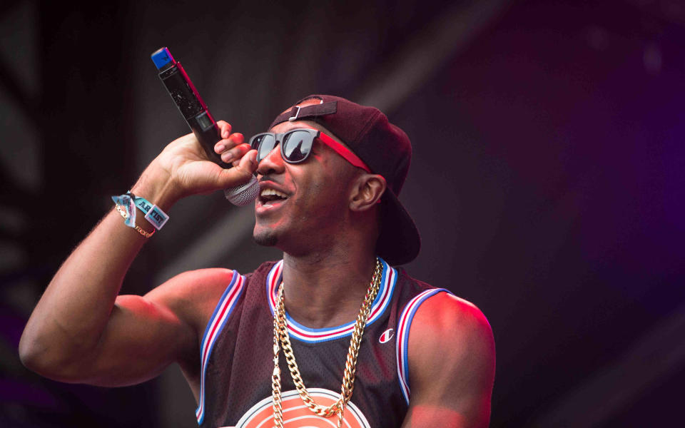 Jamal 'Relay' James from the Dover-based rap trio Cypher Clique gigs on the Backyard Stage at Firefly Music Festival in Dover in 2015.