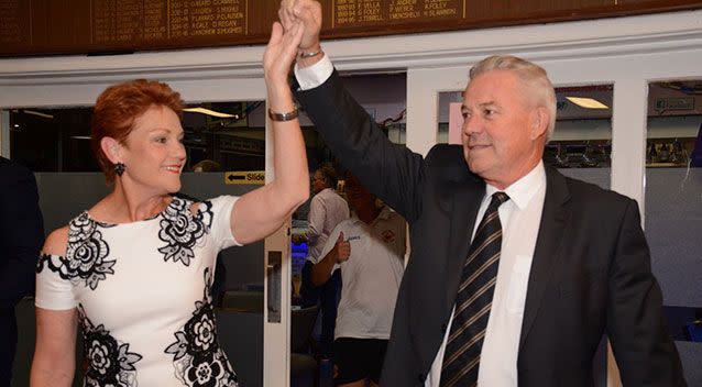 Ms Hanson arrives at her One Nation headquarters. Picture: 7 News