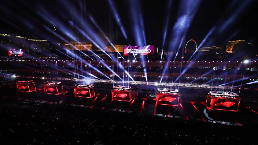 LAS VEGAS, NEVADA – NOVEMBER 15: A general view as F1 Drivers are introduced during the Opening Ceremony during previews ahead of the F1 Grand Prix of Las Vegas at Las Vegas Strip Circuit on November 15, 2023 in Las Vegas, Nevada. (Photo by Ethan Miller – Formula 1/Formula 1 via Getty Images)