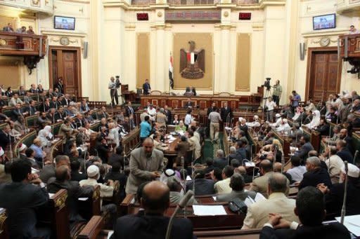 A general view of the first session of the Egyptian parliament in Cairo on July 10. Egypt's Supreme Constitutional Court froze a presidential decree reinstating the Islamist-led parliament, hours after the lower house convened in defiance of the judiciary and military