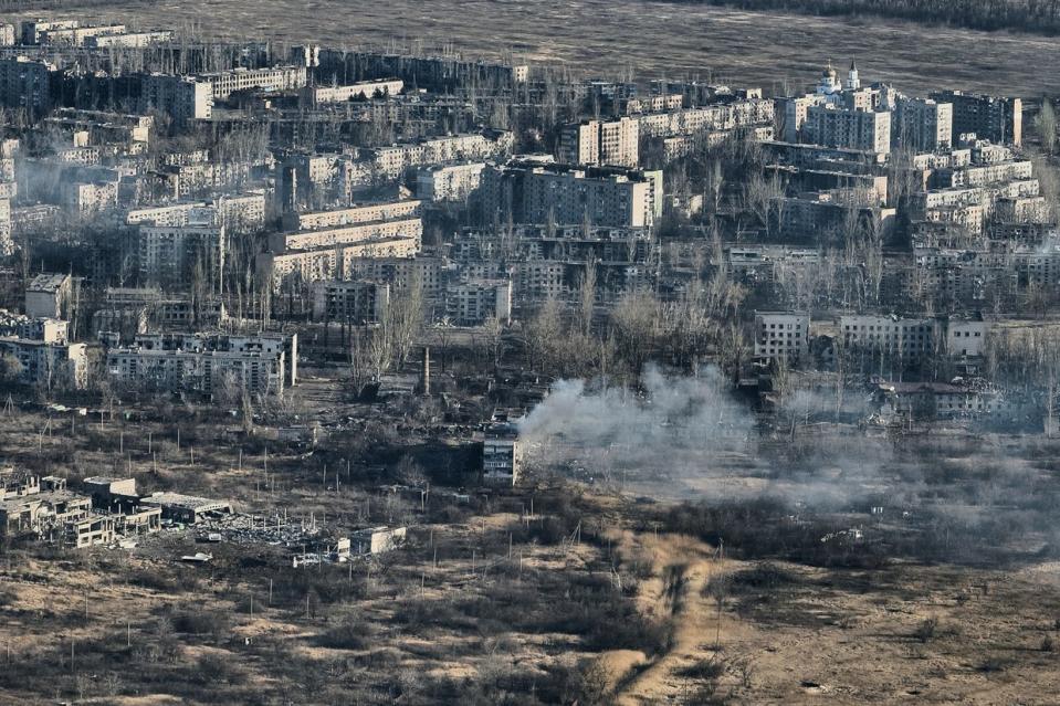 A general view of the Avdiivka's destroyed buildings on Feb. 15, 2024, captured near the city in Donetsk Oblast. (Kostiantyn Liberov/Libkos/Getty Images) 