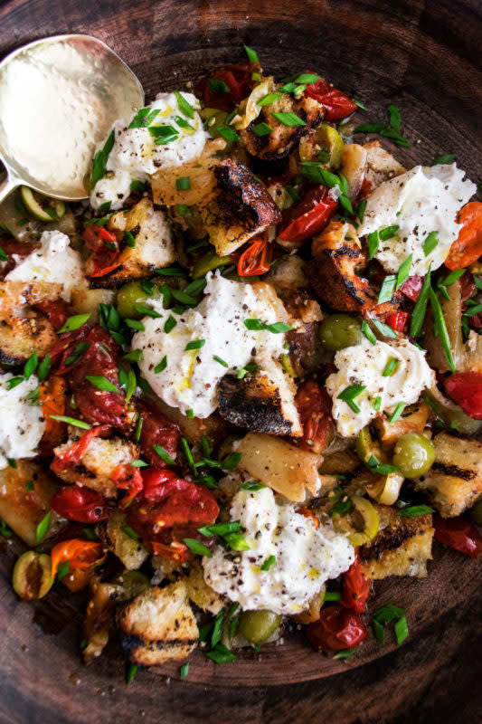 <p>The Original Dish</p><p>A slightly different take on a panzanella salad – this pepper panzanella includes grilled sweet peppers, burst cherry tomatoes, tangy olives, crispy pieces of grilled bread, and creamy burrata cheese.</p><p><strong>Get the recipe: <a href="https://www.theoriginaldish.com/2019/08/12/pepper-panzanella-with-burrata-olives/" rel="nofollow noopener" target="_blank" data-ylk="slk:Pepper Panzanella with Burrata and Olives;elm:context_link;itc:0;sec:content-canvas" class="link "><em>Pepper Panzanella with Burrata and Olives</em></a></strong></p>