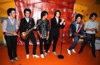<p>The teen dreams met their matches at the August unveiling of their wax figures at Madame Tussauds in Washington, D.C. Nick’s is definitely the worst of the three, right? (Photo: Jeff Snyder/FilmMagic) </p>