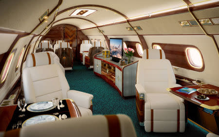 An interior view of the Skyacht model of Embraer S.A. Aerospace company's private jet lineage is shown in this undated photo provided October 11, 2017. Courtesy Embraer S.A./Handout via REUTERS