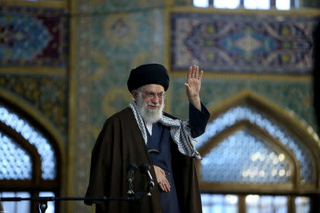 Iran's Supreme Leader Ayatollah Ali Khamenei gestures before delivering a speech in Mashad, Iran, March 21, 2018. Leader.ir/Handout via REUTERS ATTENTION EDITORS - THIS PICTURE WAS PROVIDED BY A THIRD PARTY. NO RESALES. NO ARCHIVE.