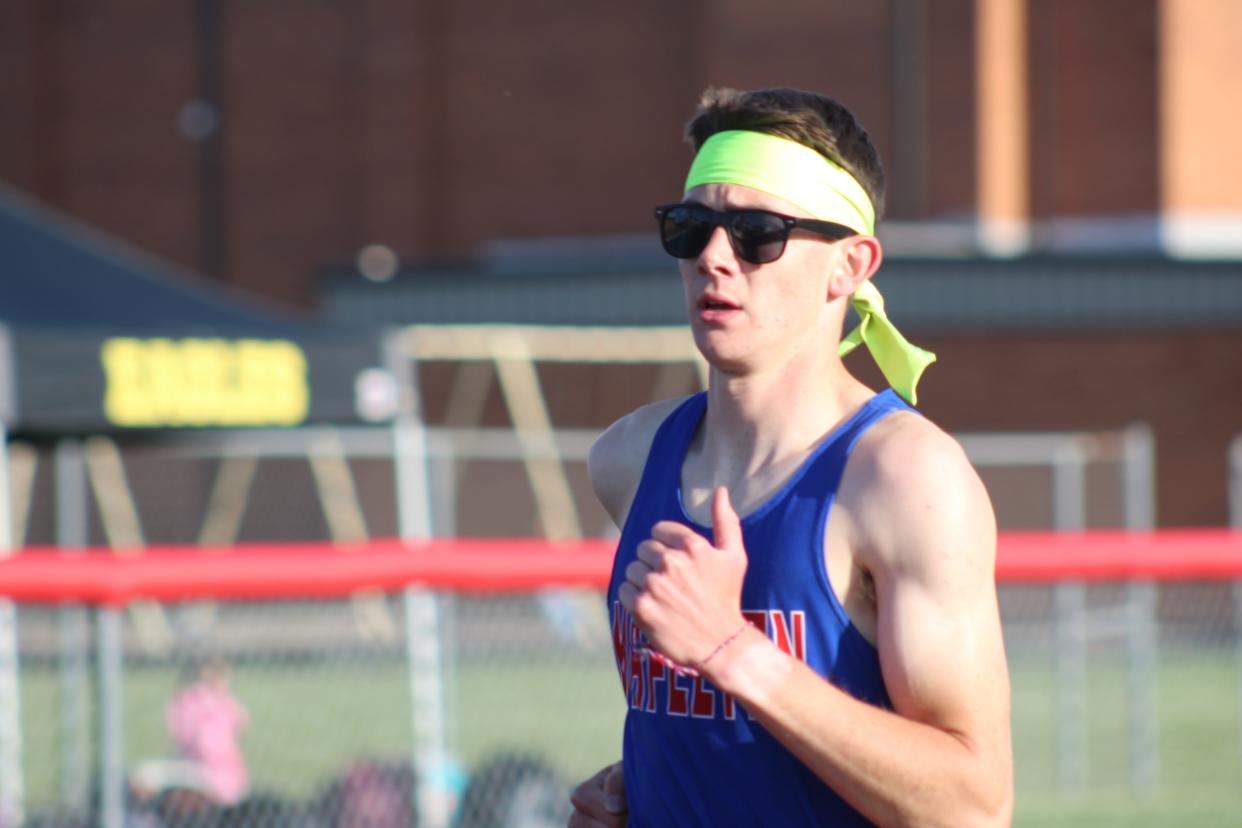 Mapleton's Isaik Schoch won the 1600 for the second straight year at this year's Firelands Conference track meet.