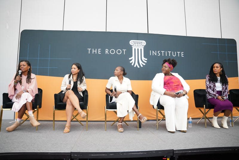 Pictured: Dr. Joia Crear-Perry, Root’s Jessica Washington, Dr. Myechia Minter-Jordan, CEO of CareQuest Institute for Oral Health, Oriaku Njoku and Dr. Uche’ Blackstock