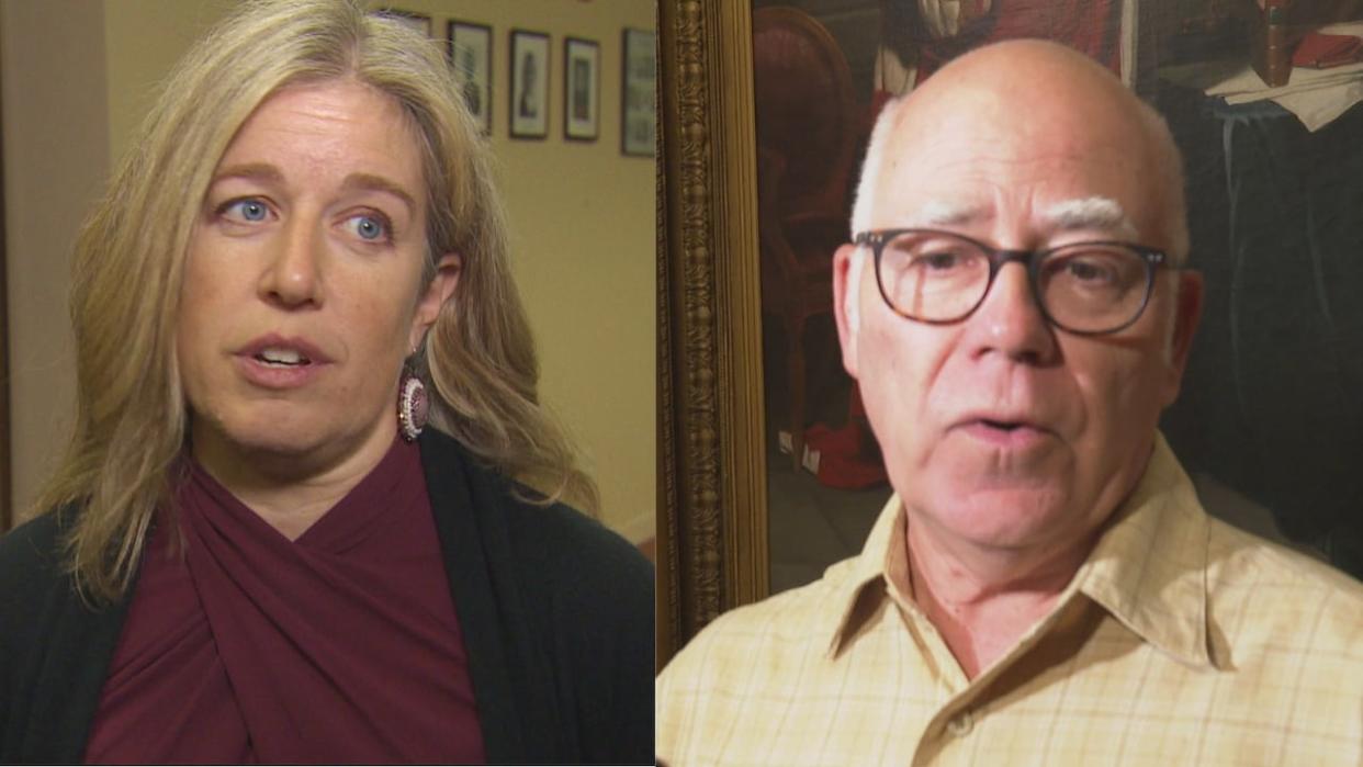 New Brunswick Liberal Leader Susan Holt and Green Leader David Coon are both promising to ban out-of-province donations to New Brunswick political parties.   (CBC - image credit)