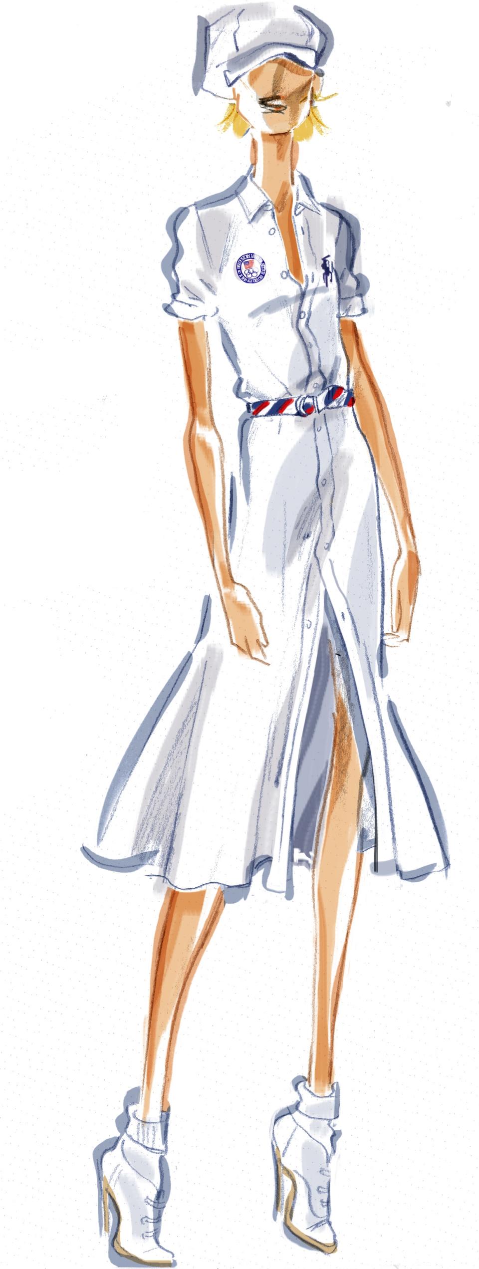 Sketches of the women's Team USA Olympics closing ceremony outfits by Ralph Lauren