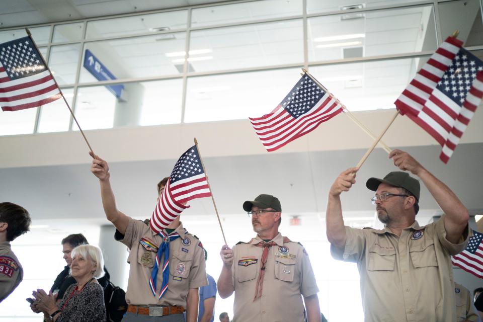 The sendoff at DFW airport involved a parade past the gates.