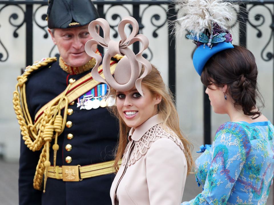 Princess Beatrice wearing a fascinator at Prince William and Kate Middleton's wedding.