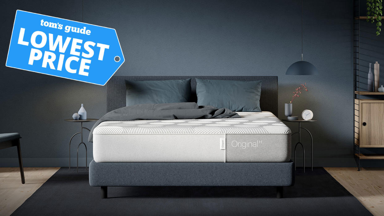  The best Casper mattress sales and deals: a Casper original mattress on a dark grey fabric bed base 