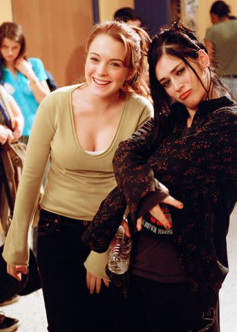 <p>Courtesy of Paramount Home Entertainment</p> Lindsay Lohan and Lizzy Caplan filming Mean Girls in 2004