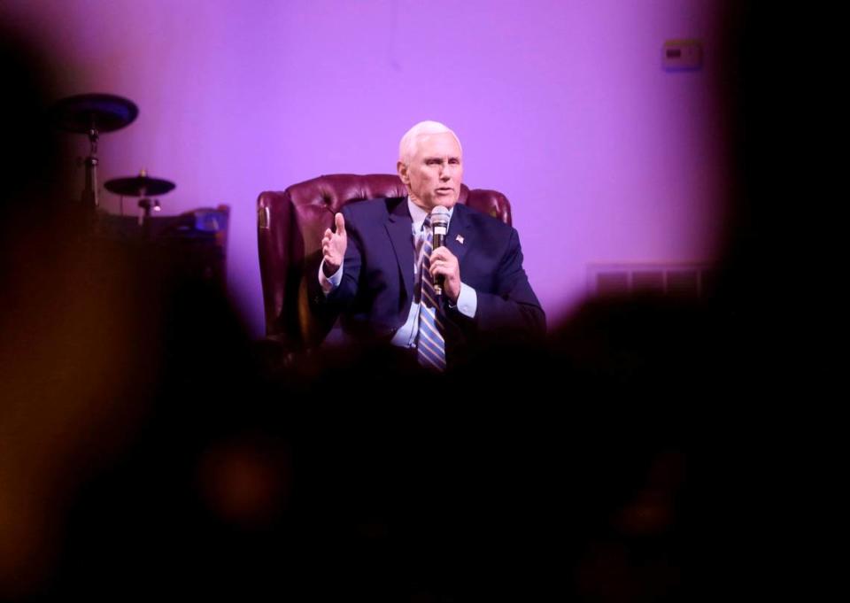 Former Vice-President Mike Pence speaks Tuesday at Garden Sanctuary Church of God in Rock Hill, S.C.