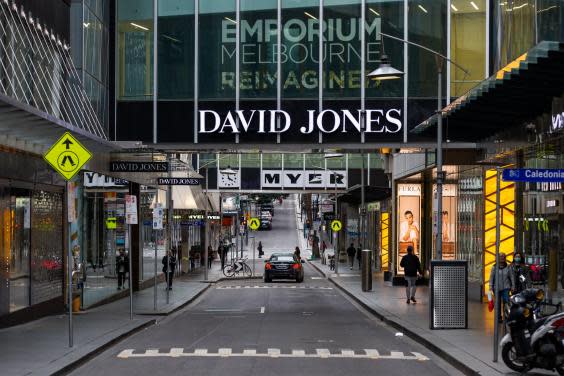 A quiet little bourke street near Myer, David Jones and the Emporium in Melbourne, Australia (Getty Images)