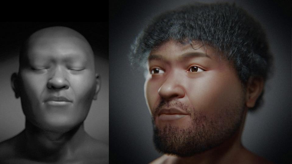 Two facial approximations of an ancient Egyptian man.