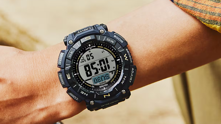 Casio Pro Trek stock photo on user's wrist