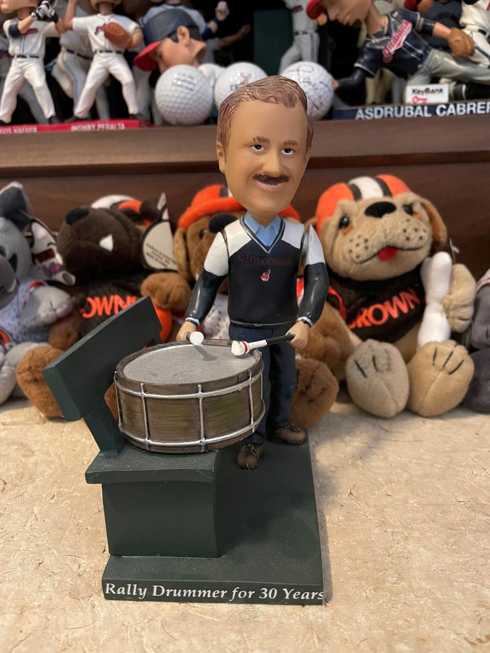 John Adams has been the Rally Drummer for the Cleveland Indians for nearly 40 years. He is shown immortalized as a bobblehead in this file photo.