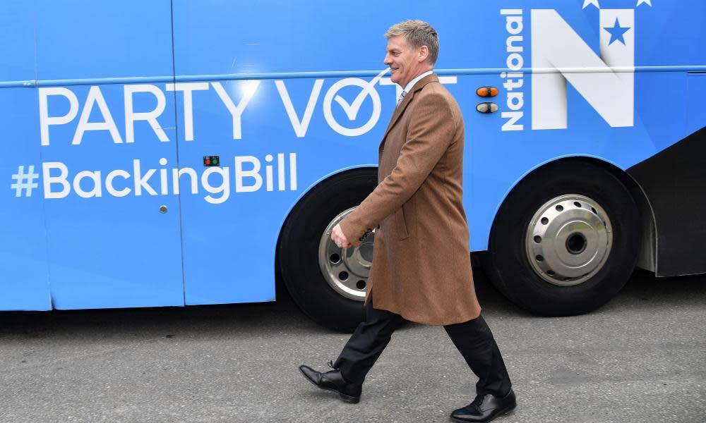 New Zealand’s prime minister, Bill English, attends a National party campaign in Wellington.