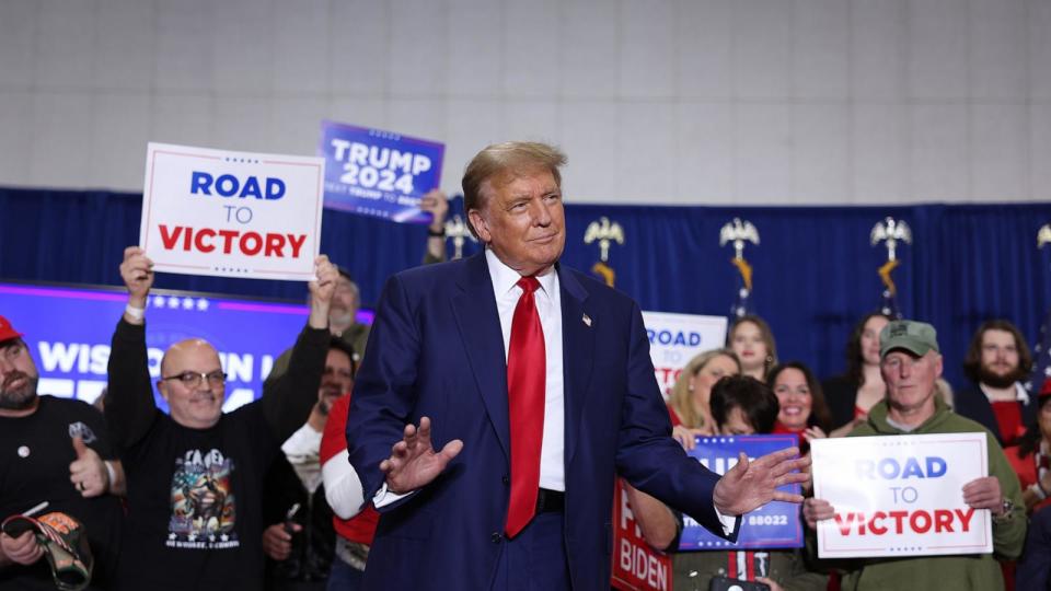 PHOTO: Former President Donald Trump arrives for a rally, April 2, 2024, in Green Bay, Wis.   (Scott Olson/Getty Images)