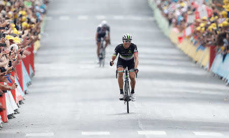 Cycling - The 104th Tour de France cycling race - The 222.5-km Stage 19 from Embrun to Salon-de-Provence, France - July 21, 2017 - Dimension Data rider Edvald Boasson Hagen of Norway wins the stage before Team Sunweb rider Nikias Arndt of Germany. REUTERS/Christian Hartmann