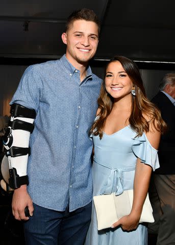 <p>Emma McIntyre/Getty</p> Cory Seager and his wife Madisyn attend the Fourth Annual Los Angeles Dodgers Foundation Blue Diamond Gala in June 2018.