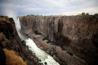 Low-water levels are seen after a prolonged drought at Victoria Falls