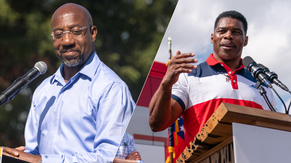 Raphael Warnock, Herschel Walker (Photos: Megan Varner/Getty Images, Elijah Nouvelage/Getty Images)