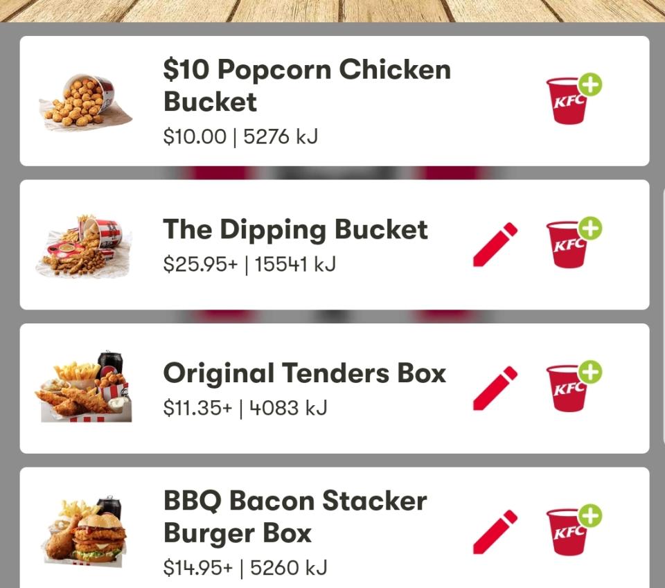 KFC Australia app showing discounts in the 'new products' section.