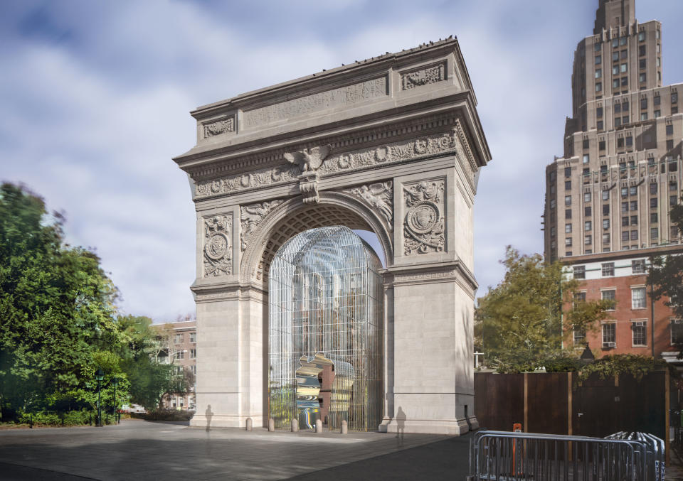 A rendering of one piece in the multi-part Public Art Fund project "Ai Weiwei: Good Fences Make Good Neighbors" at Washington Square Park, courtesy of Ai Weiwei Studio / Frahm &amp; Frahm. (Photo: Public Art Fund)