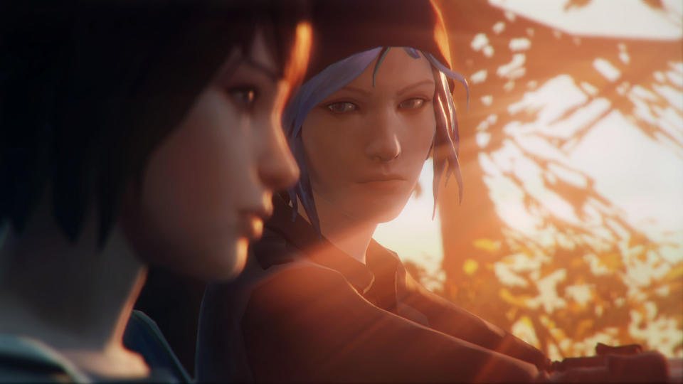 Chloe and Max in Life is Strange while the sun sets