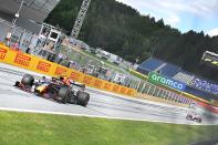 Red Bull's Thai driver Alex Albon steers his car during the Formula One Styrian Grand Prix race on July 12, 2020 in Spielberg, Austria. (Photo by Joe Klamar / various sources / AFP) (Photo by JOE KLAMAR/AFP via Getty Images)