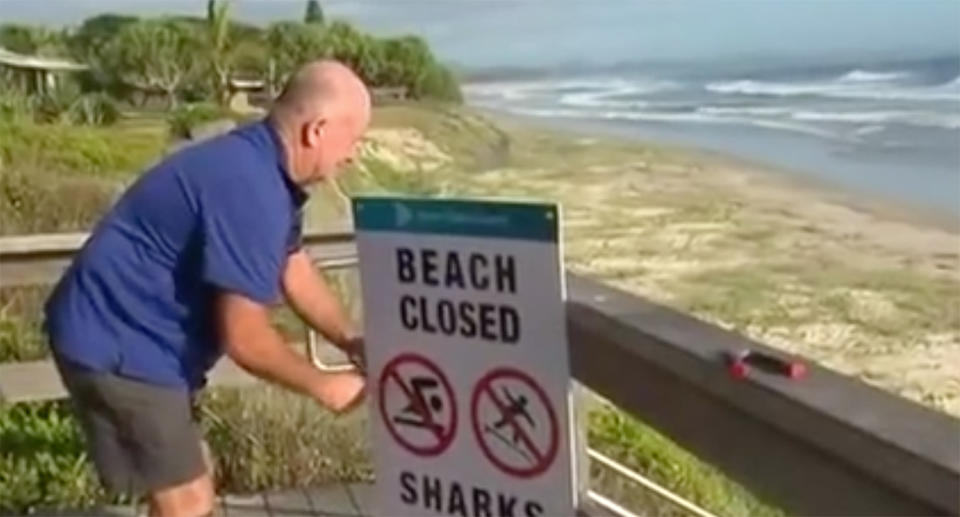 Belongil Beach remains closed, however some surfers are reportedly still entering the water. Source: 7 News