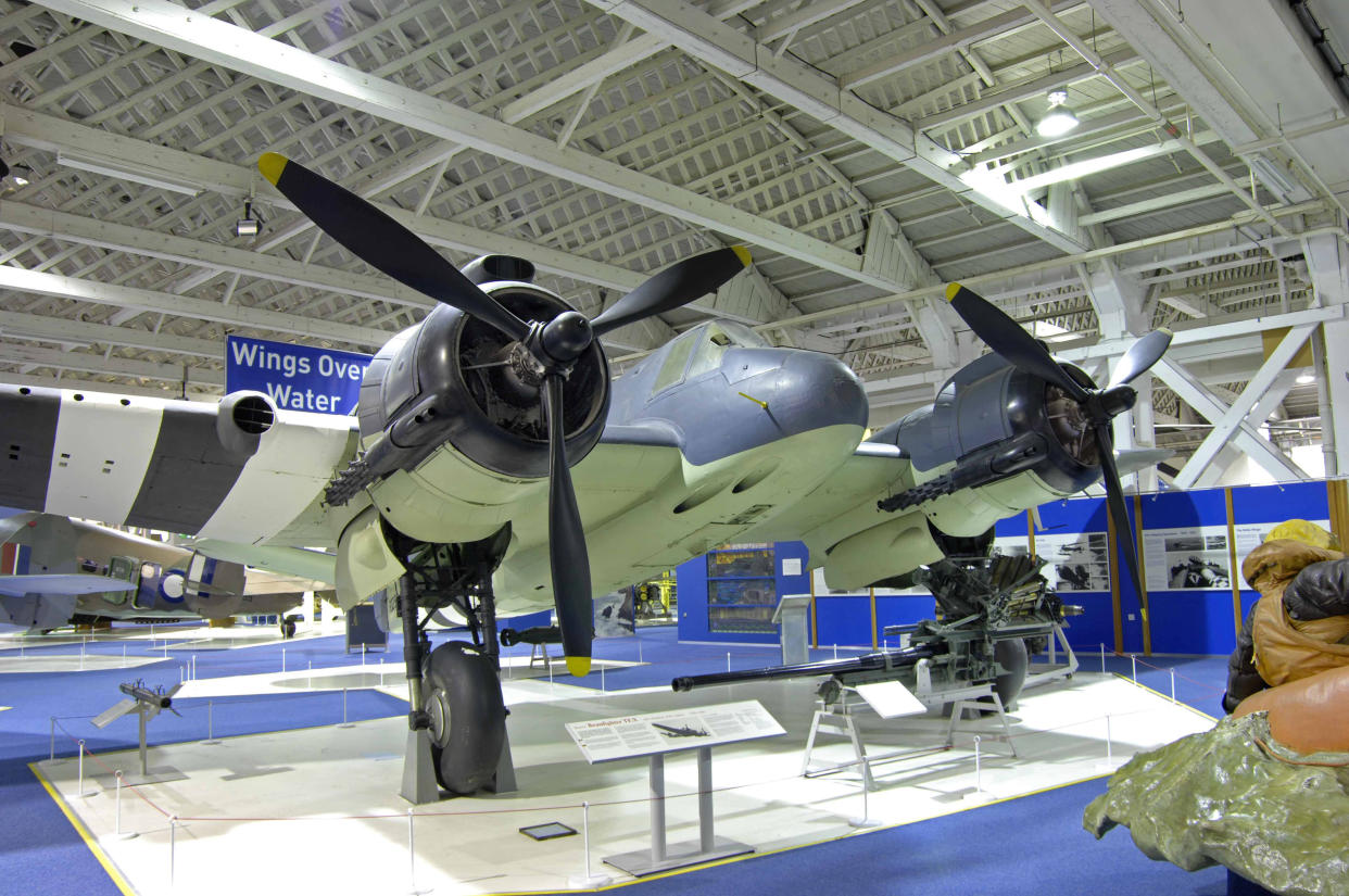 Bristol Beaufighter at the RAF Museum, Hendon. The wreckage of the WWII RAF Bristol Beaufighter has been discovered on a Cleethorpes beach in in North East Lincolnshire. See SWNS story SWLEplane. A pair of dog walkers stumbled across the wreckage of a rare WWII RAF fighter plane hidden on a beach where it had been buried under the sand for 76 YEARS. Debi Hartley, 51, was on a casual walk with her partner Graham Holden, 54, and their dog Bonnie when they made the âone in a millionâ discovery.  The carcass of the airplane revealed itself on an undisclosed patch on Cleethorpes beach, with its wings protruding through the shifting sands. The RAF confirmed that the wreckage is one of their Bristol Beaufighter, believed to be aircraft serial number JM333 of 254 Squadron RAF.