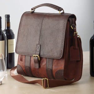 3 Bottle Vino Tote - Tan Leather Trim Black / Chardonnay