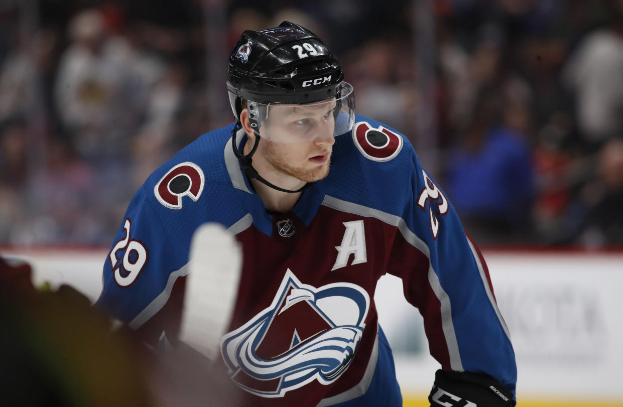 Colorado Avalanche center Nathan MacKinnon doesn’t think Nate Schmidt is a cheater. (AP Photo/David Zalubowski)