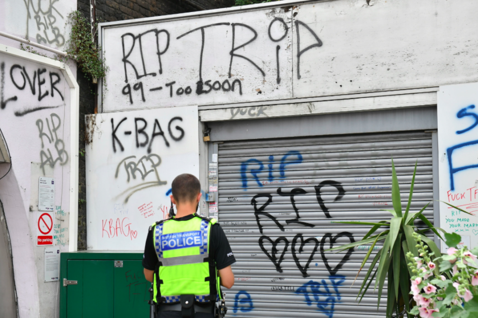 <em>Tributes to the trio have been left at the station (PA)</em>