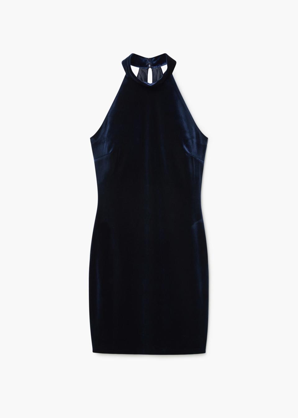 <p>A halter dress — in the season's hottest fabric — will be your holiday party go-to.</p> <p>Mango velvet halter dress, $60. <a rel="nofollow noopener" href="http://shop.mango.com/US/p0/woman/clothing/dresses/short-/halter-velvet-dress?id=71043642_99&mbid=synd_yahoostyle&n=1&s=prendas.vestidosprendas" target="_blank" data-ylk="slk:mango.com;elm:context_link;itc:0;sec:content-canvas" class="link ">mango.com</a>.</p>