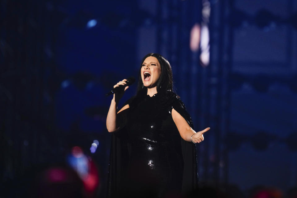 Laura Pausini performs during the 24th annual Latin Grammy Awards in Seville, Spain, Thursday, Nov. 16, 2023. (Photo by Jose Breton/Invision/AP)