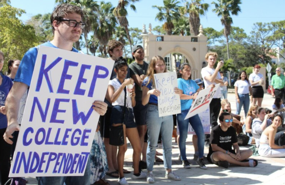 New College students recently protested legislation that would strip the school of its independence. The bill advanced in the Florida House on Tuesday.