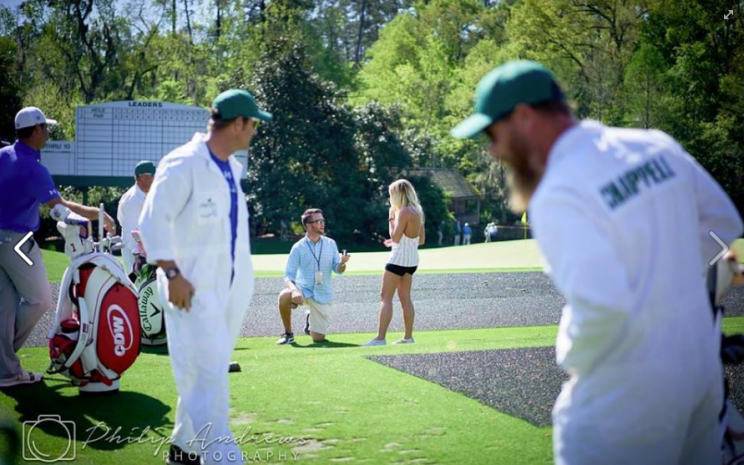 Benji Thompson proposed to Regan Askin on the 12th tee during a Masters practice round. (Philip Andrews Photography)