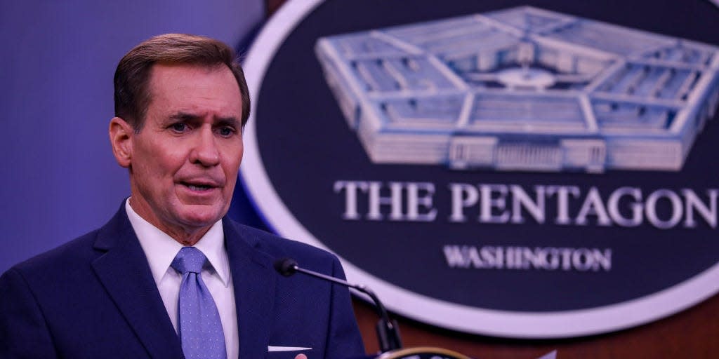 Pentagon Press Secretary John Kirby speaks at press conference at the Pentagon