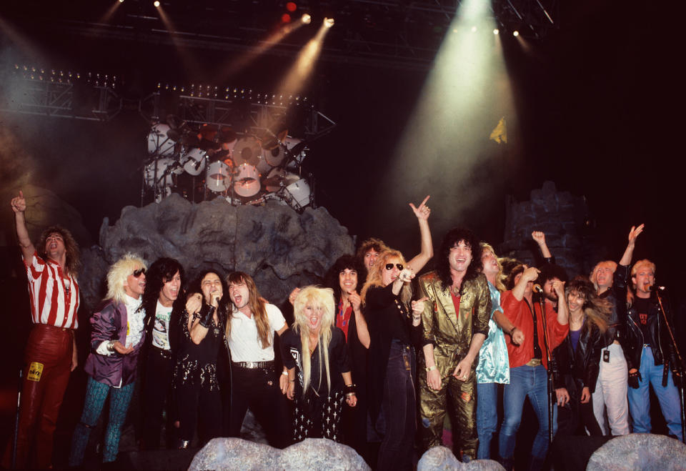 Ronnie James Dio and friends sing Hear 'N Aid's "Stars" at Irvine Meadows Amphitheatre on July 26, 1986. (Photo: Mark Weiss)