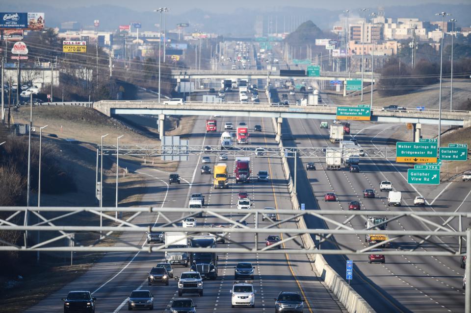 Traffic is seen on Interstate 40, from Winston Road, Tuesday, Jan. 24, 2023.