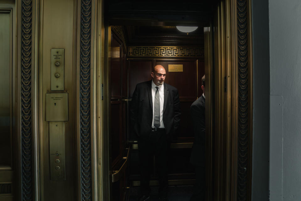 Fetterman takes the elevator before heading to a Senator vote on Capitol Hill<span class="copyright">Shuran Huang for TIME</span>